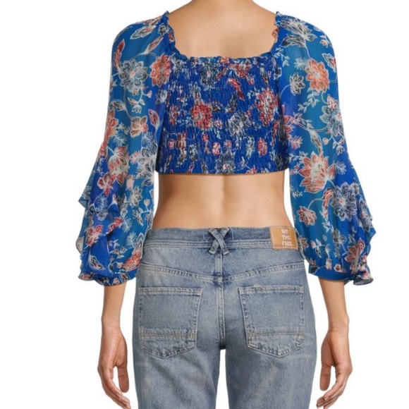 NWOT Misa Los Angeles Ancora Floral Tie Crop Top, Red, White, Blue, Sheer, Small - Picture 4 of 16